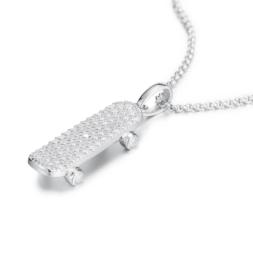 925 Silver Cubic Zirconia Set Skateboard Pendant