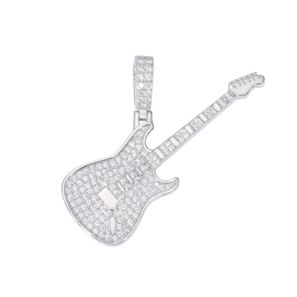 925 Silver Cubic Zirconia Set Guitar Pendant