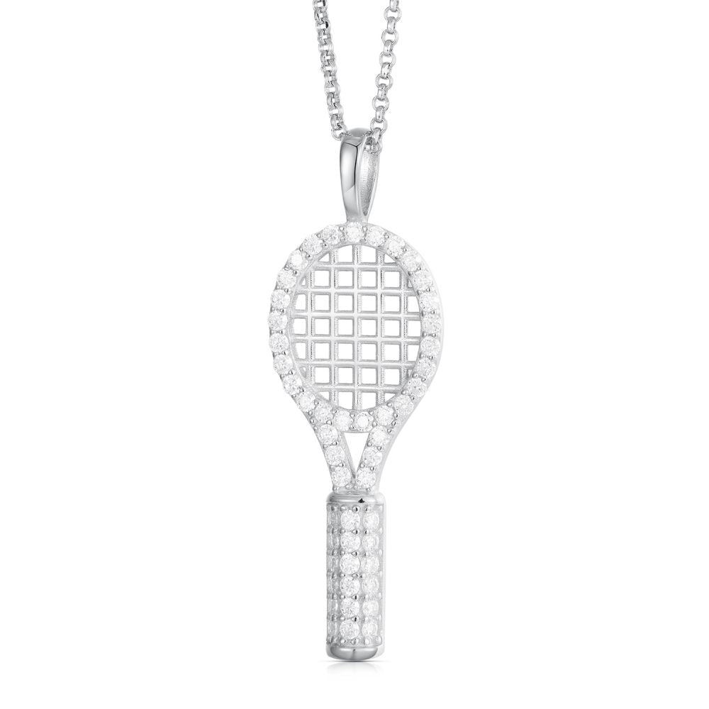 925 Silver Cubic Zirconia Set Racquet Pendant