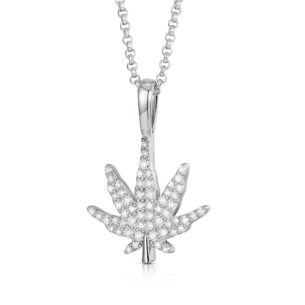 925 Silver Cubic Zirconia Set Cannabis Leaf Pendant
