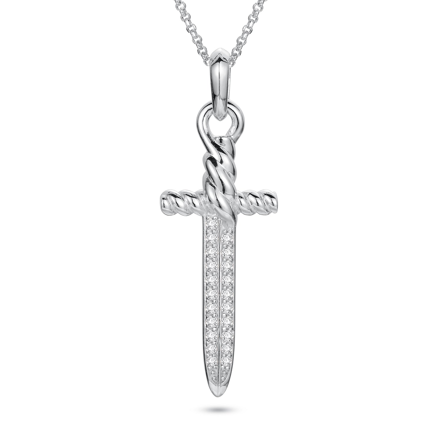 925 Silver Cubic Zirconia Set Vintage Sword Pendant