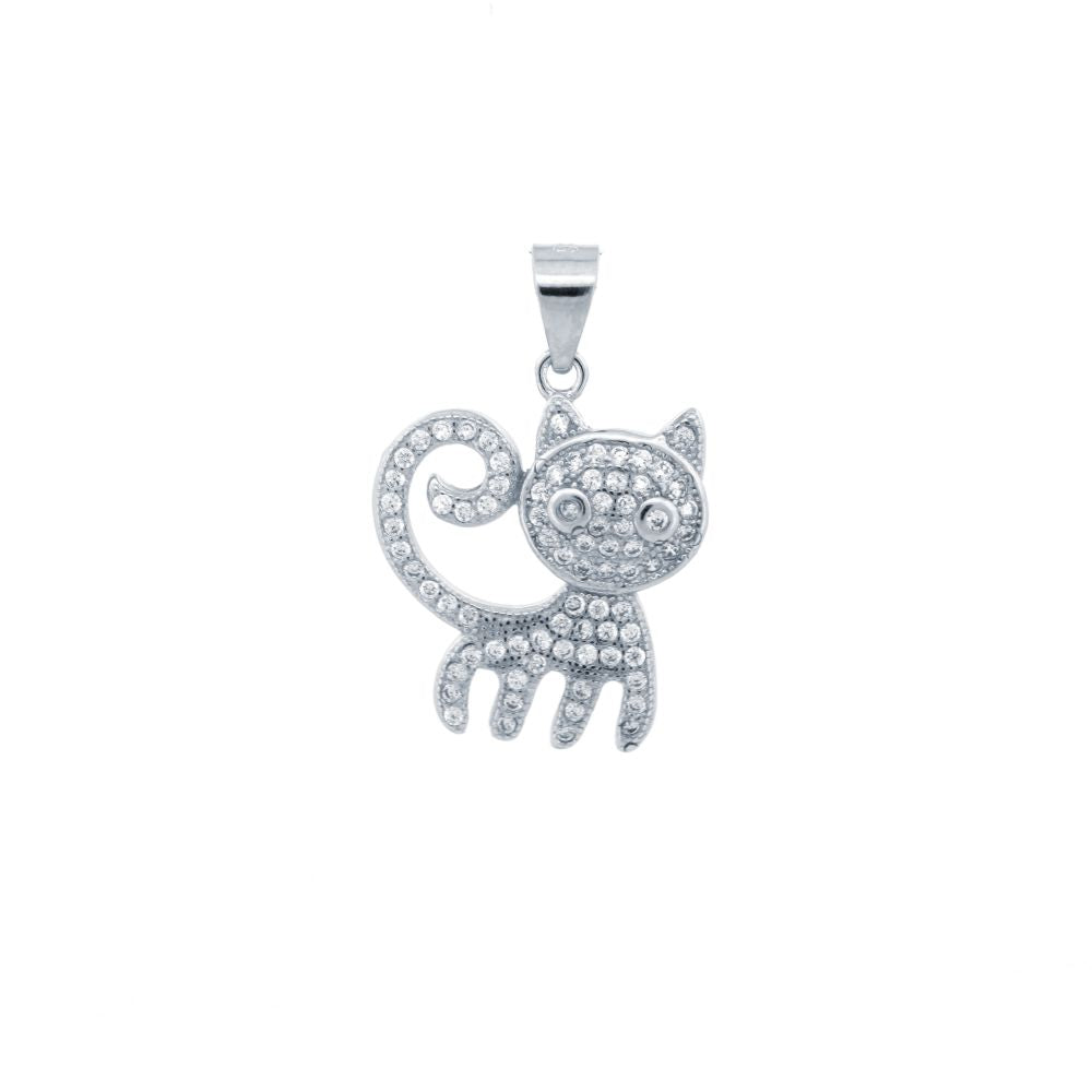 925 Silver Cubic Zirconia Set Cat Pendant