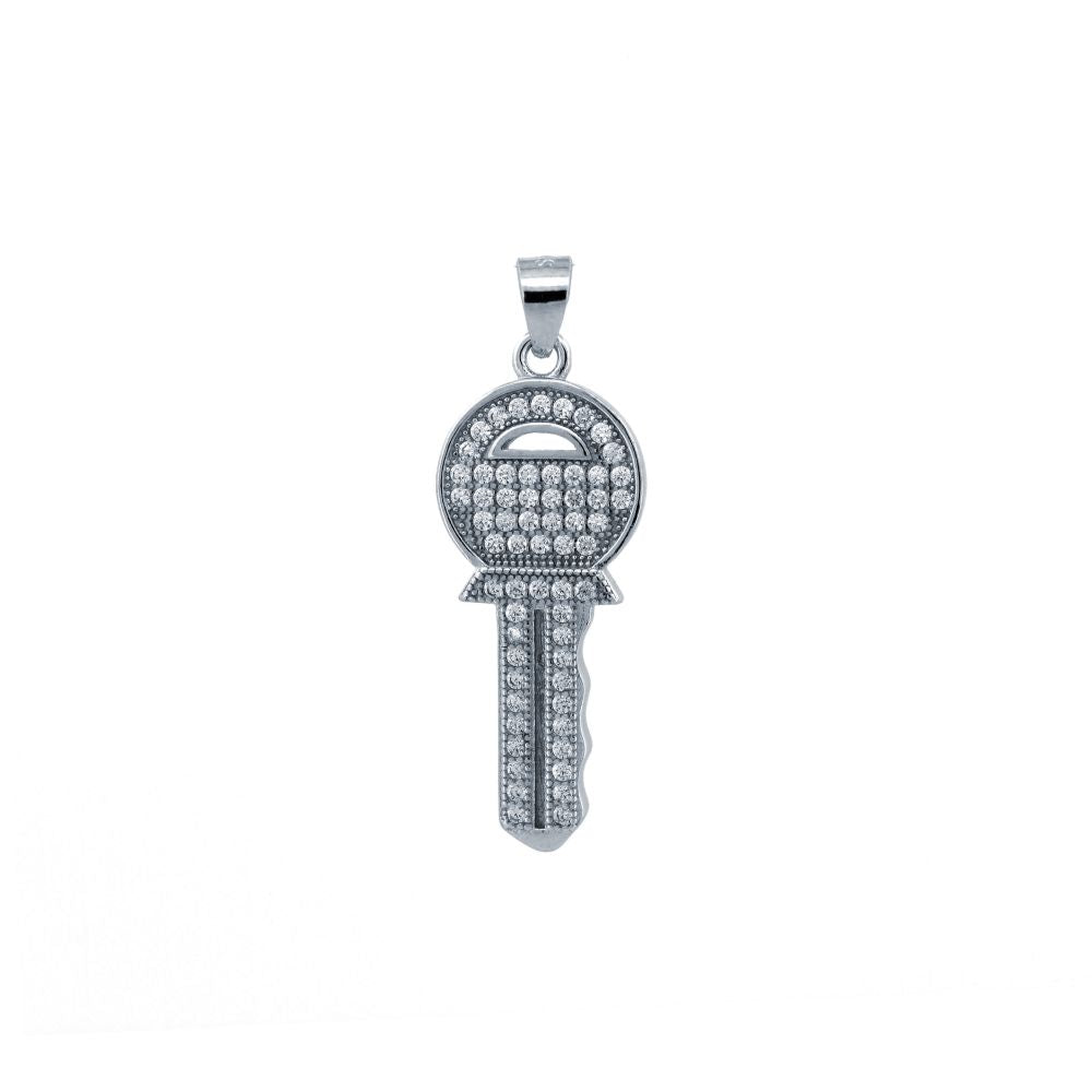 925 Silver Cubic Zirconia Set Key Pendant