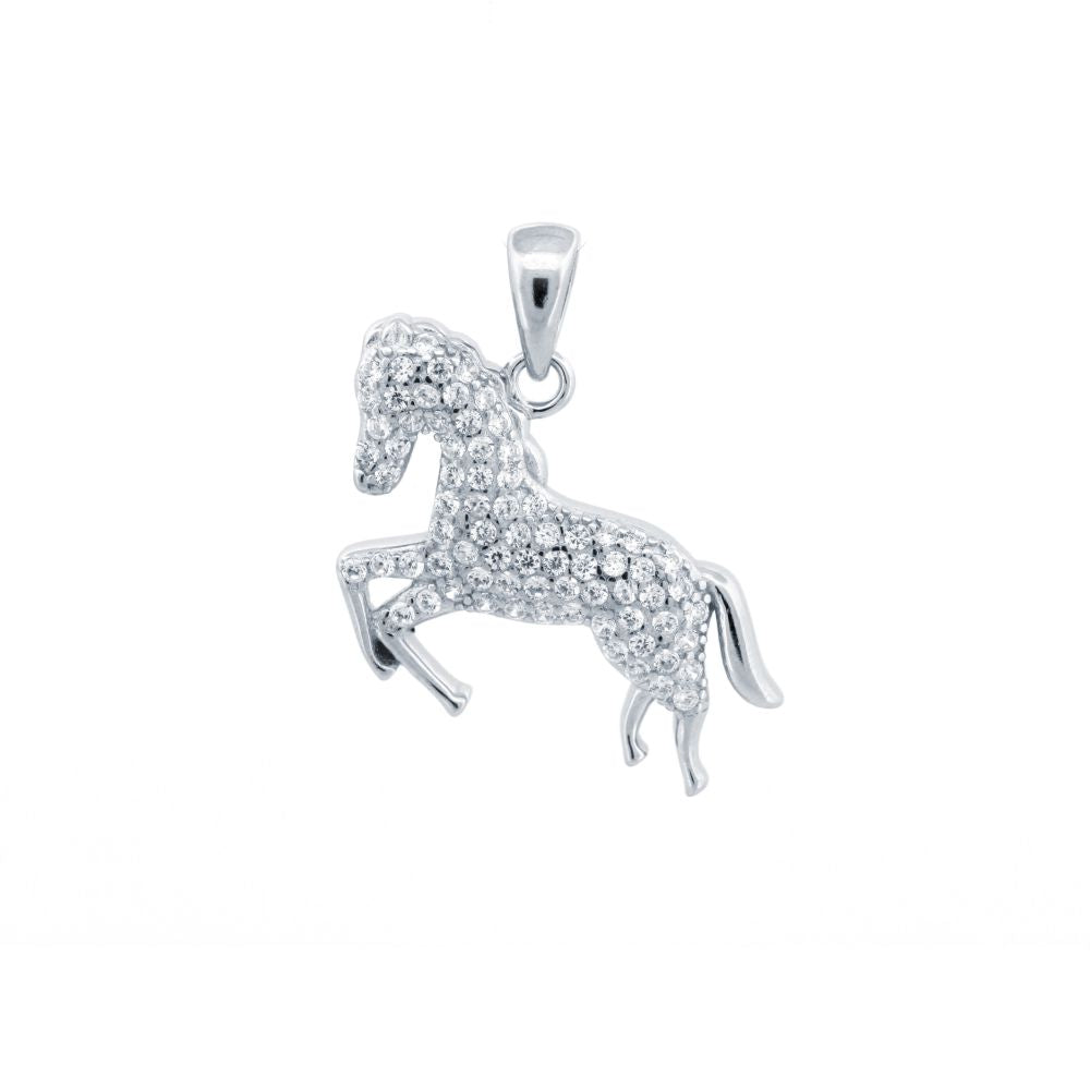 925 Silver Cubic Zirconia Set Prancing Horse Pendant