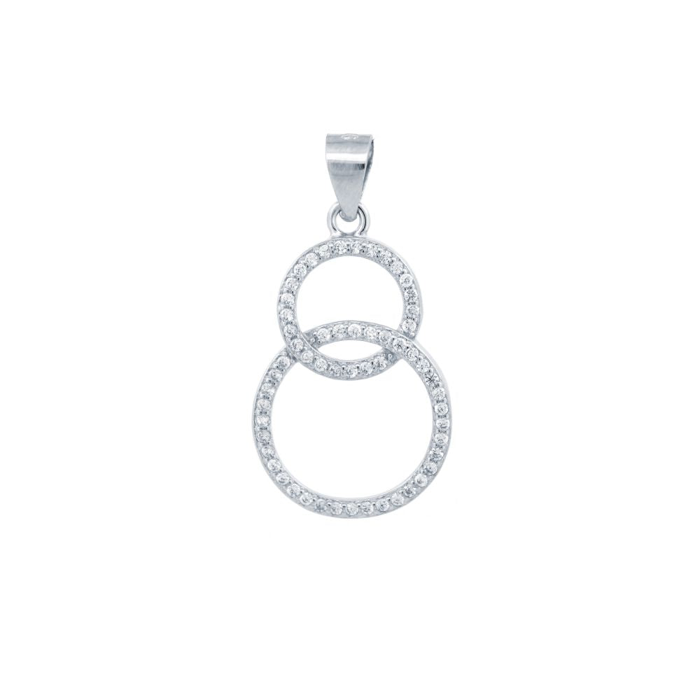 925 Silver Cubic Zirconia Set Double Circle Pendant