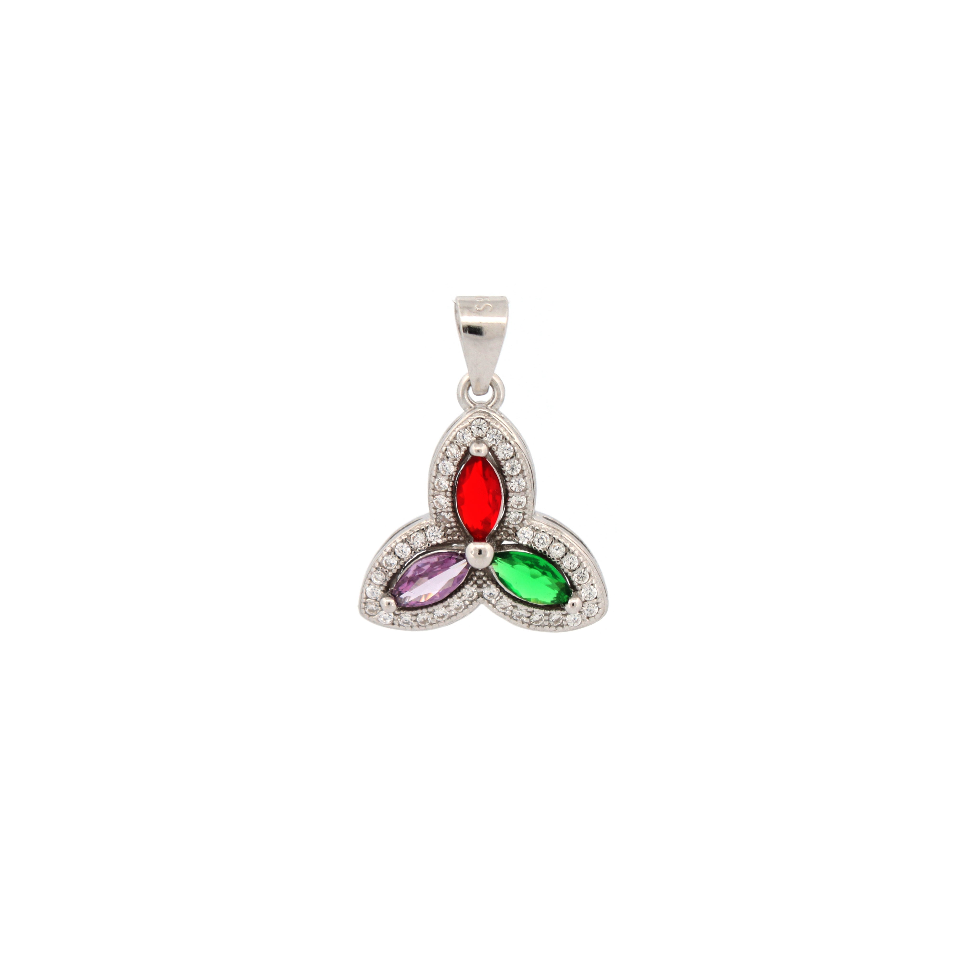 925 Silver Multi Col Cubic Zirconia Flower Pendant