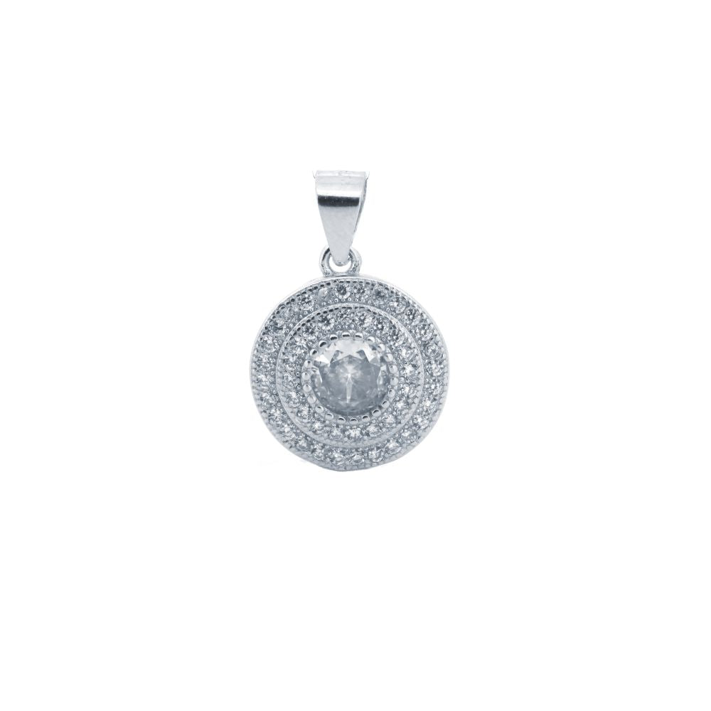 925 Silver Rhodium Halo Cubic Zirconia Pendant White