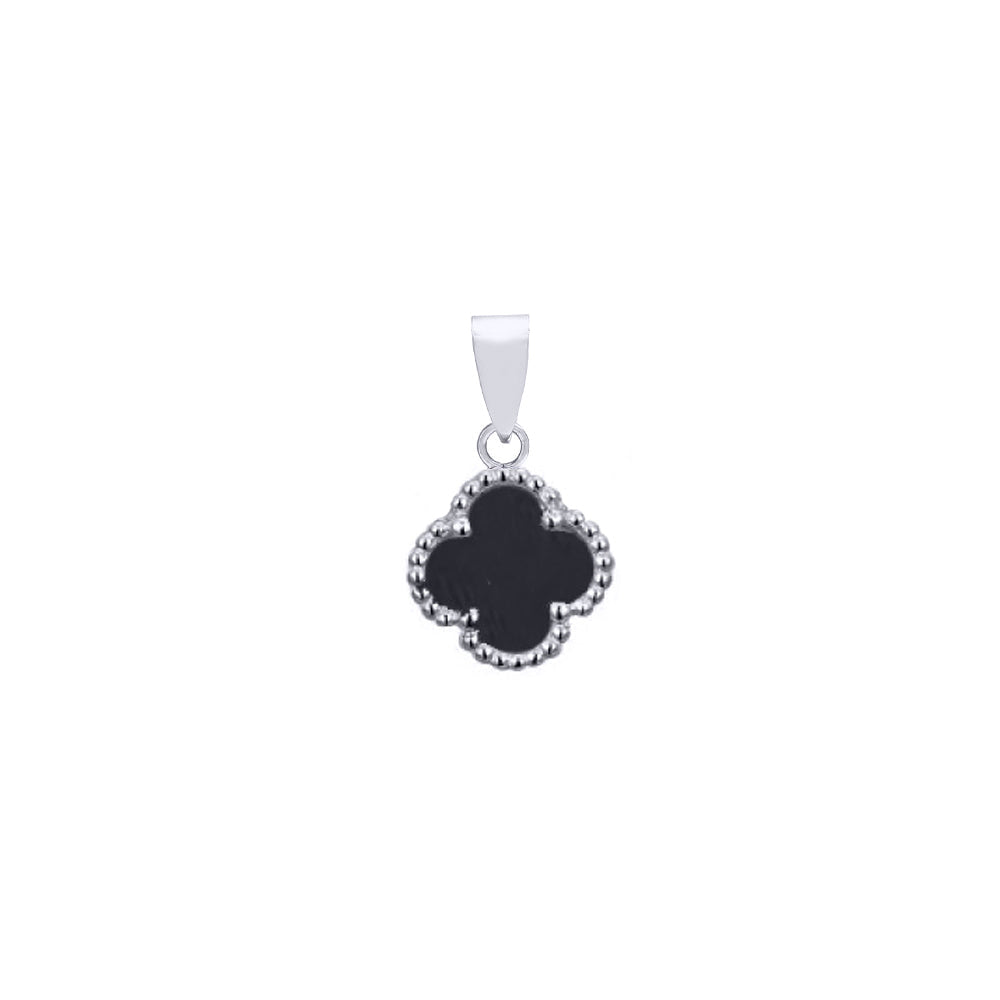 925 Silver Rhodium Single Clover Pendant Black Onyx Colour