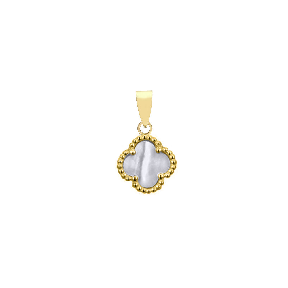 925 Silver 14ct gold Plated Single Clover Pendant   MOP  White Colour