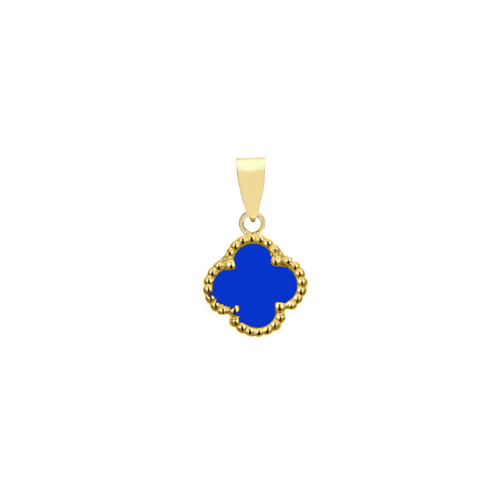 925 Silver 14ct gold Plated Single Clover Pendant   Blue Agate Colour