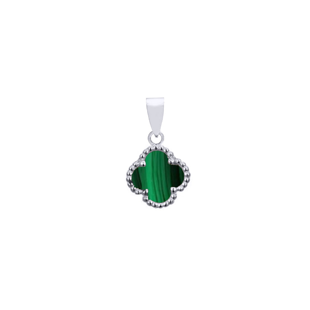 925 Silver Rhodium Single Clover Pendant Malachite Green Colour