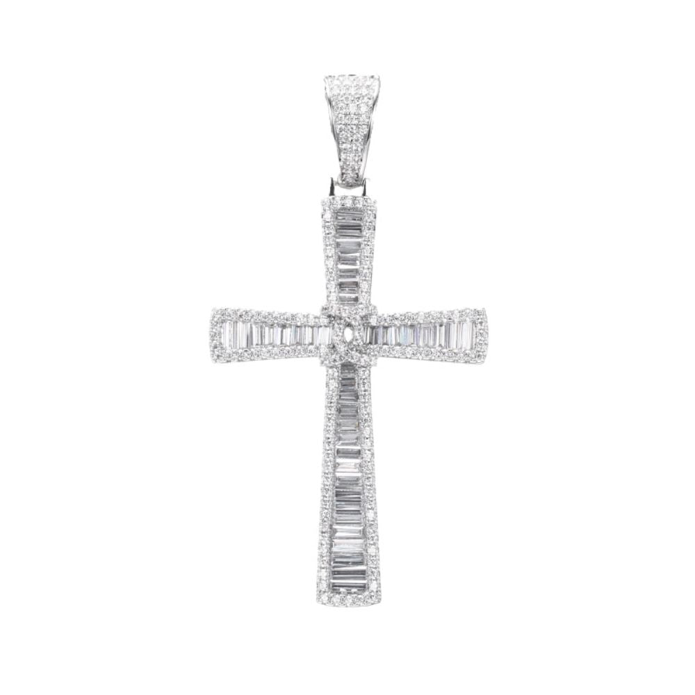 925 Silver Large Cubic Zirconia Brilliant and Baguette Cut Cross