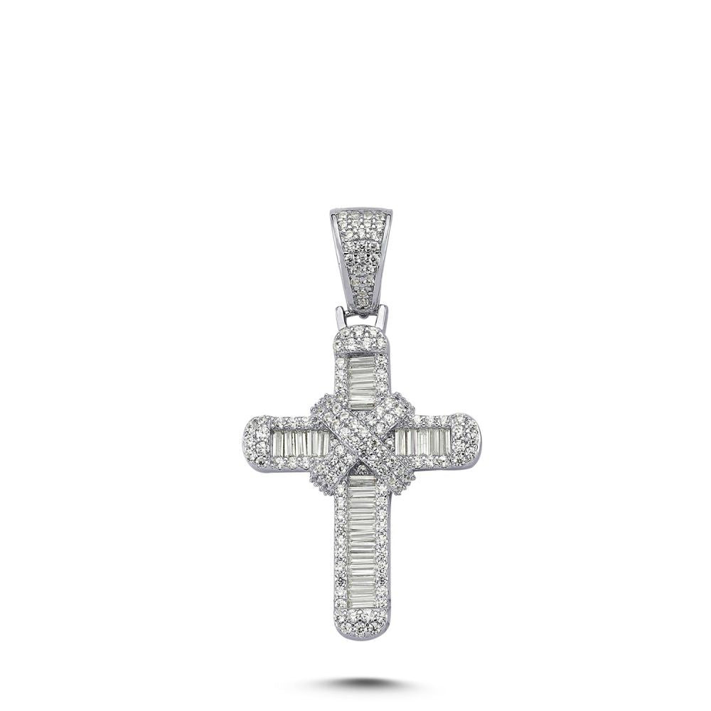 925 Silver Cubic Zirconia Brilliant and Baguette Cut Cross