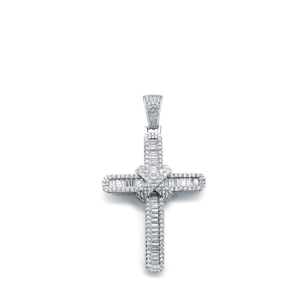 925 Silver Large Cubic Zirconia Brilliant and Baguette Cut Cross