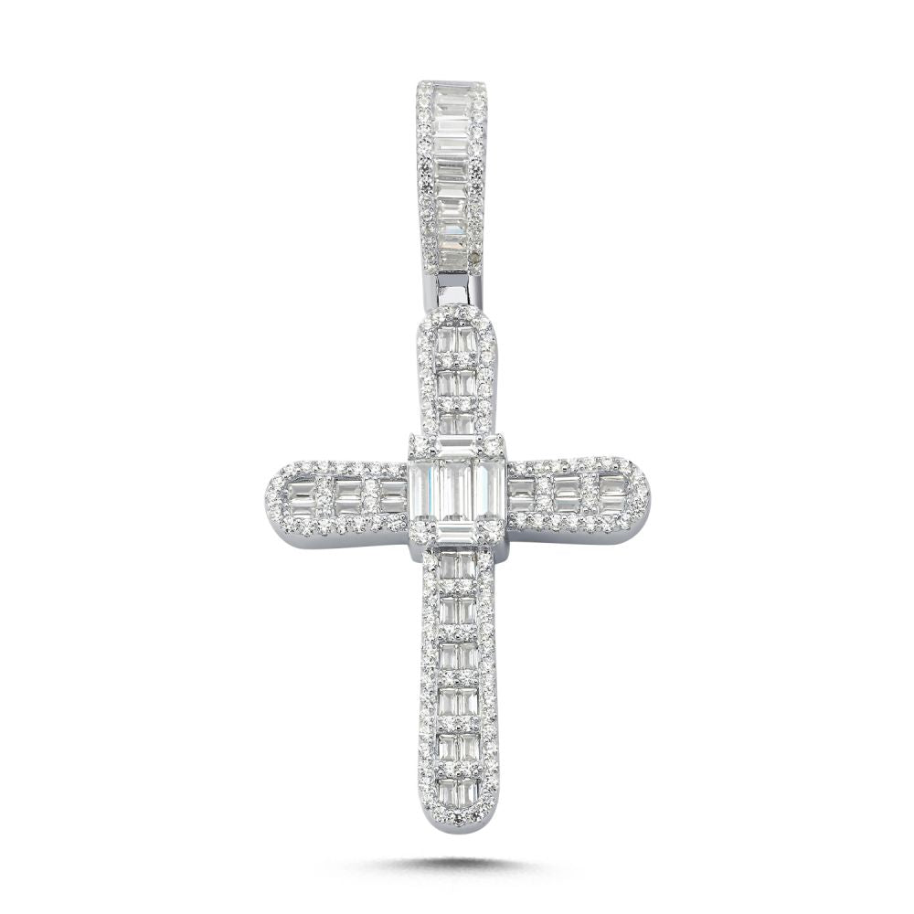 925 Silver Large Cubic Zirconia Brilliant and Baguette Cut Cross