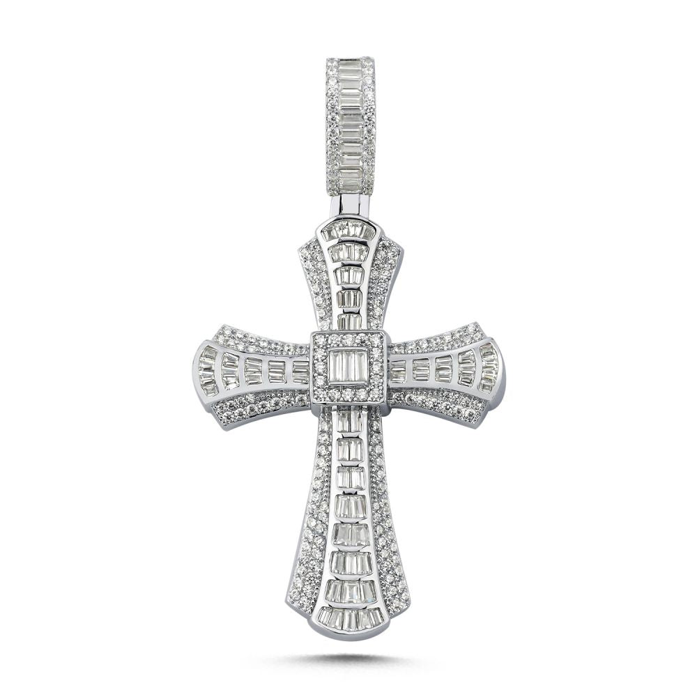 925 Silver Large Cubic Zirconia Brilliant and Baguette Cut Cross