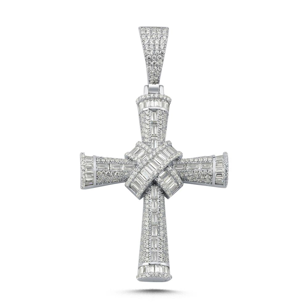 925 Silver Large Cubic Zirconia Brilliant and Baguette Cut Cross