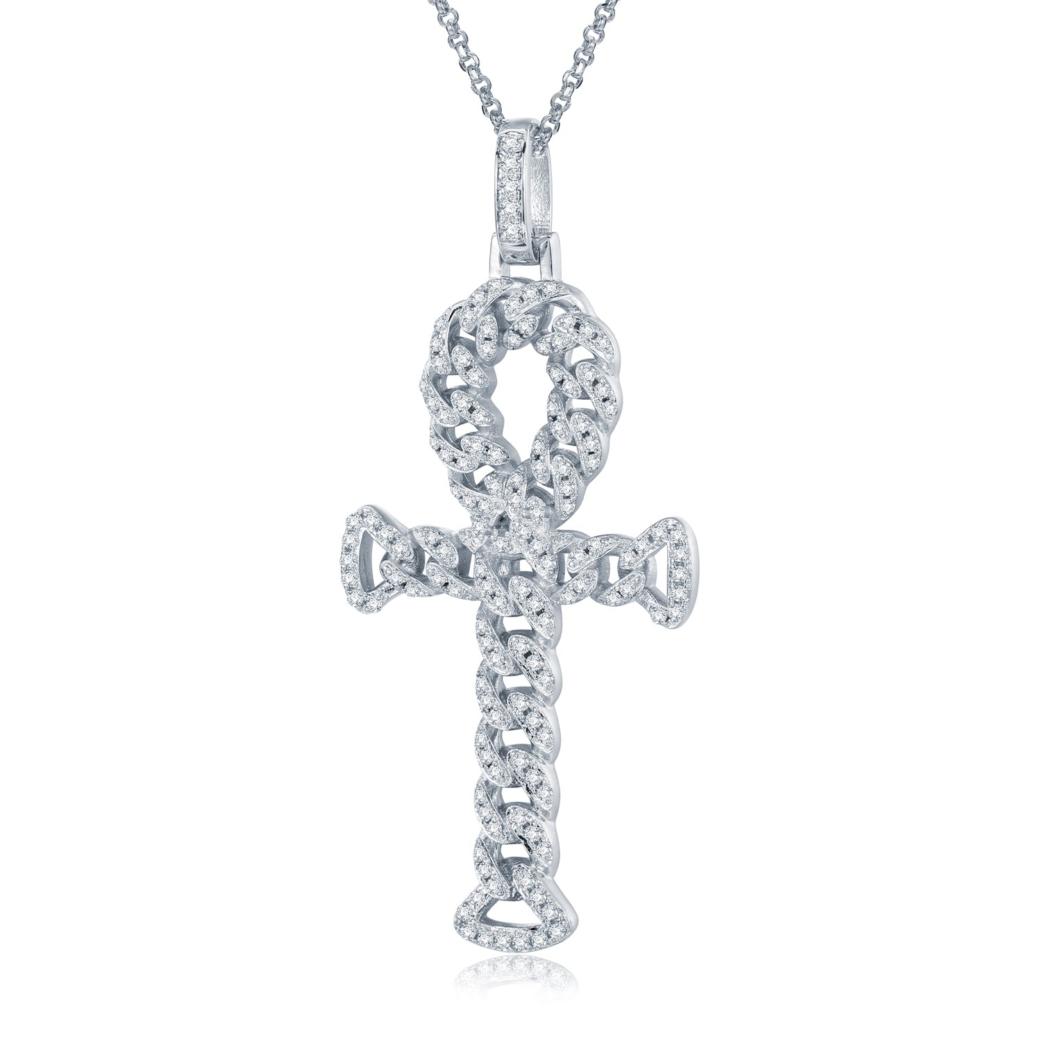 925 Silver Cubic Zirconia Set Curb Link Anc Style Cross