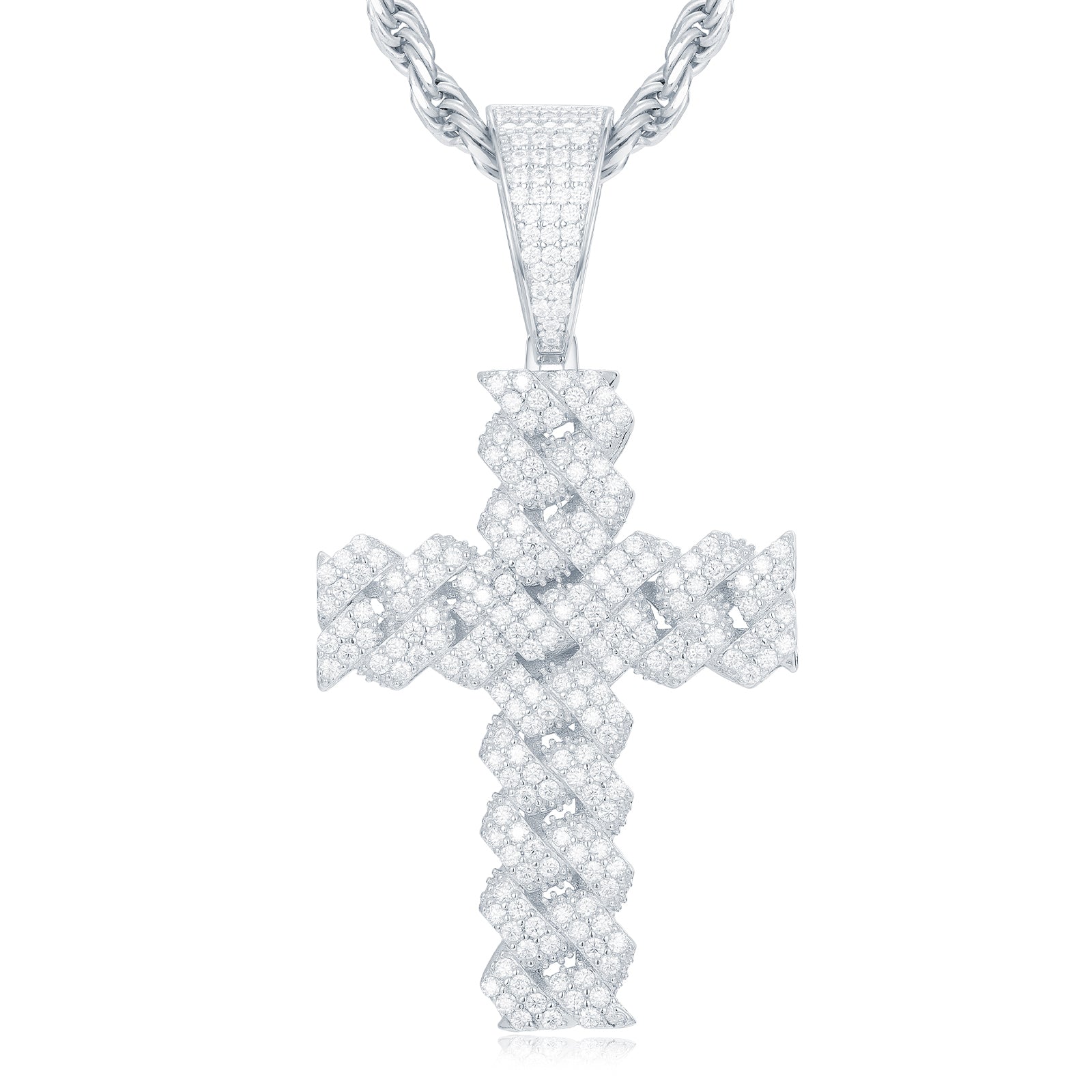 925 Silver Cubic Zirconia Set Cuban Link Style Cross