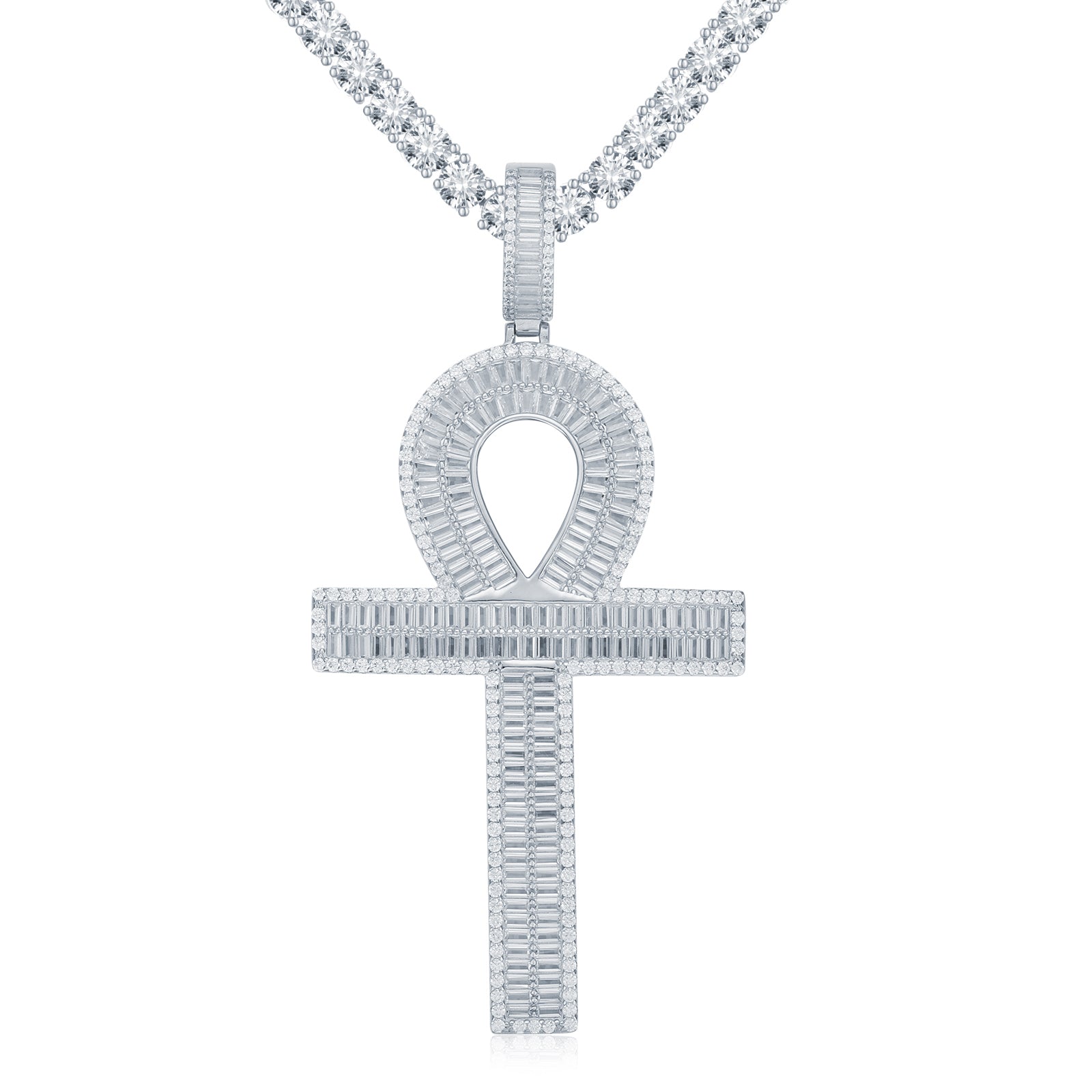 925 Silver Anc Style Baguette Cubic Zirconia Set Cross
