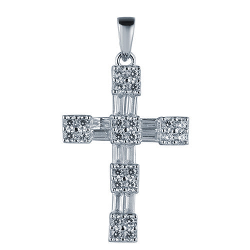 925 Silver Rhodium Plated Cubic Zirconia Set Cross