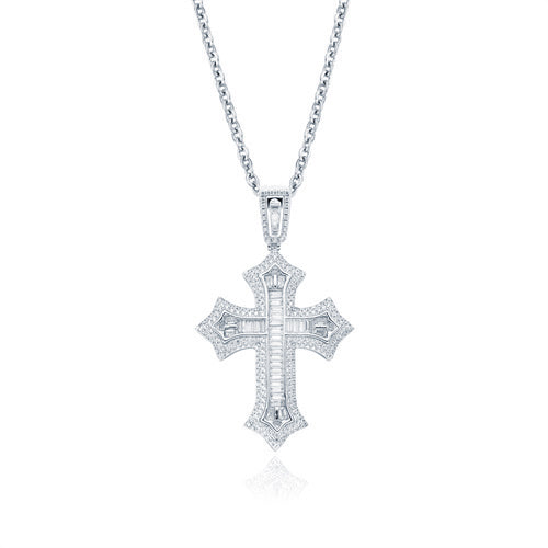 925 Silver Rhodium Plated Cubic Zirconia Set Cross