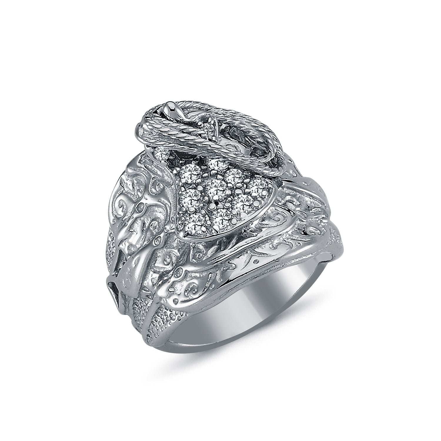 925 Silver Cubic Zirconia Set Saddle Ring