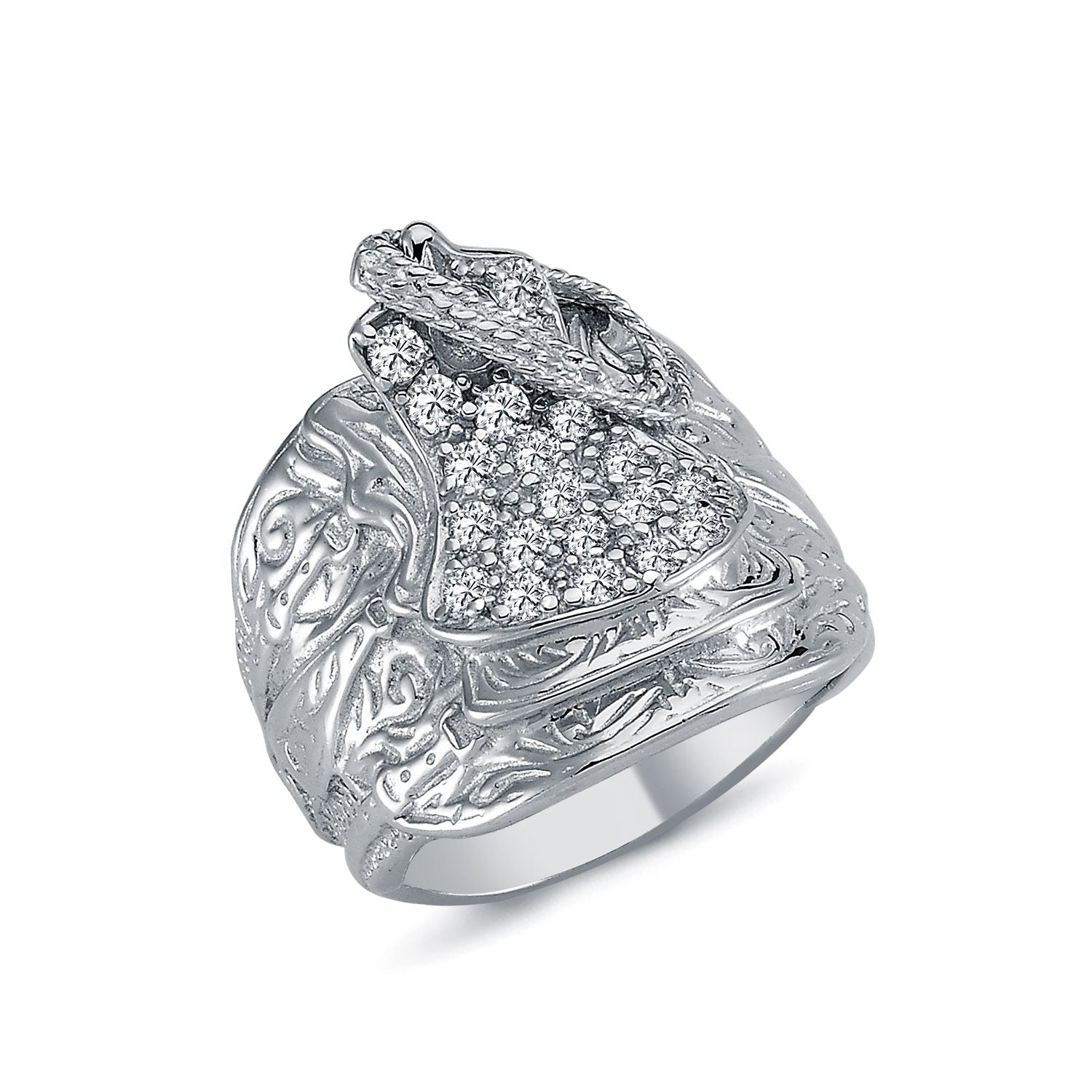 925 Silver Cubic Zirconia Set Saddle Ring