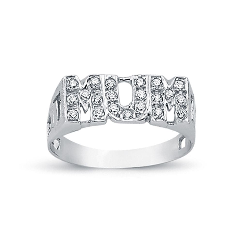 925 Silver Cubic Zirconia Set Mum Ring Curb Shoulders