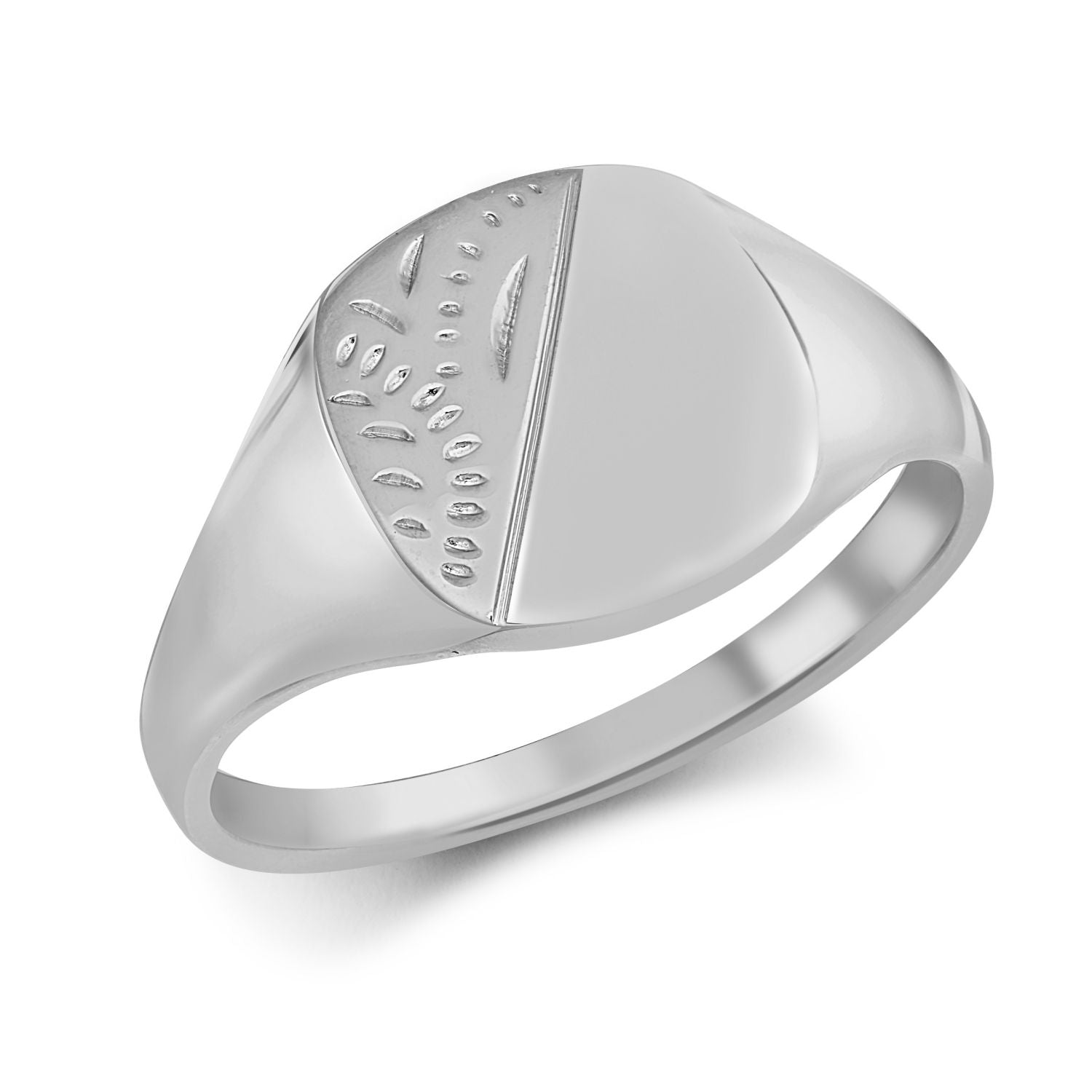 925 Silver Cushion Shape Half Engraved Signet Ring