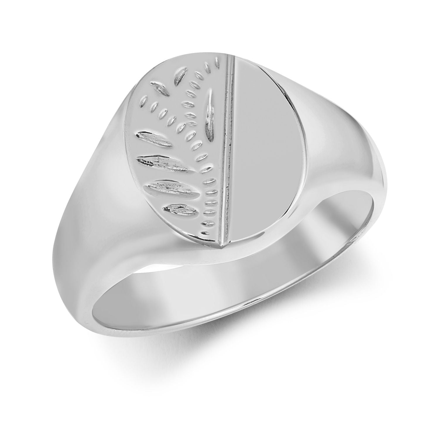 925 Silver Oval Half Engraved Signet Ring