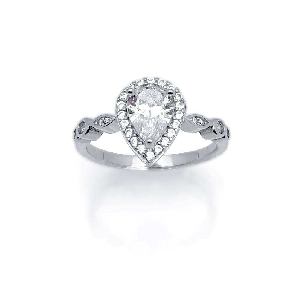 925 Silver Cubic Zirconia Pear Shape Ring