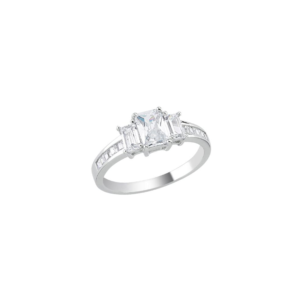 925 Silver Cubic Zirconia Trilogy Bageutte Ring