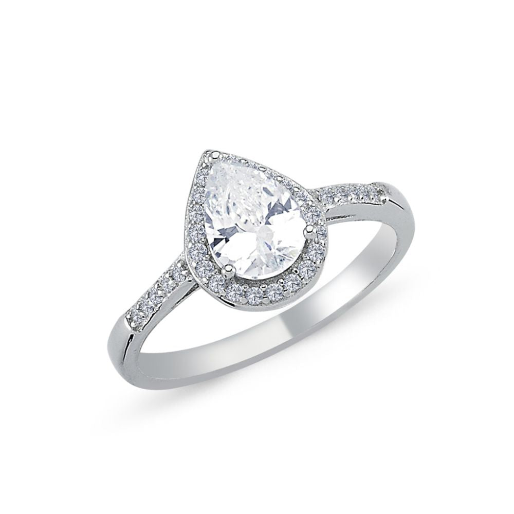 925 Silver Cubic Zirconia Pear Shape Ring