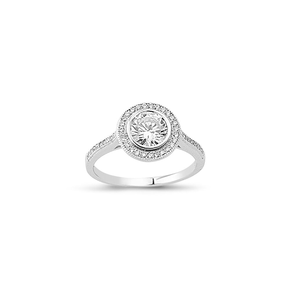 925 Silver Cubic Zirconia Halo Ring