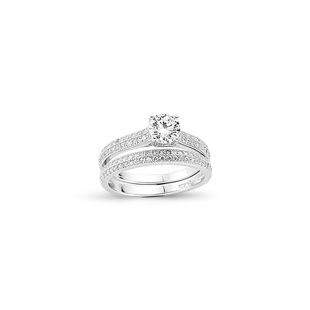 925 Silver Cubic Zirconia RBC and Half ET Set Rings