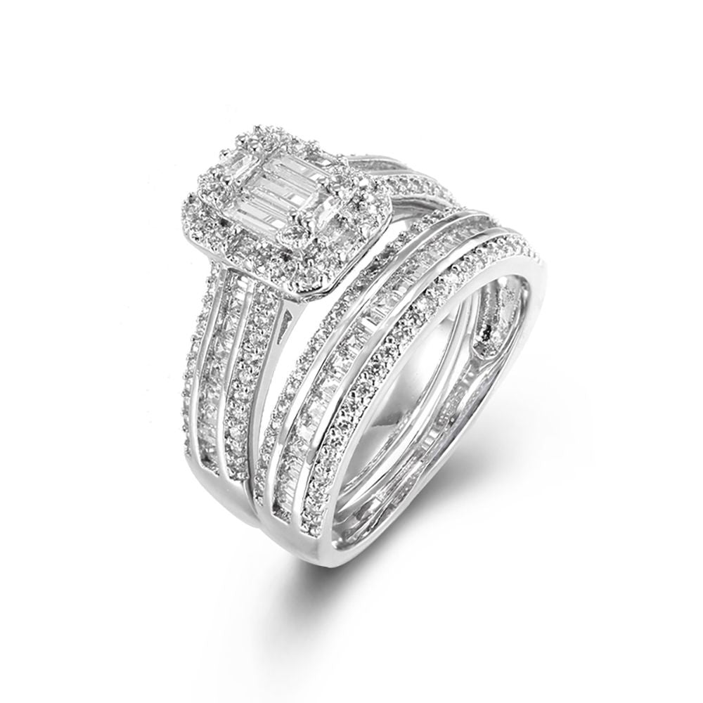 925 Silver Pear Emerald Cut and Half ET Set Rings