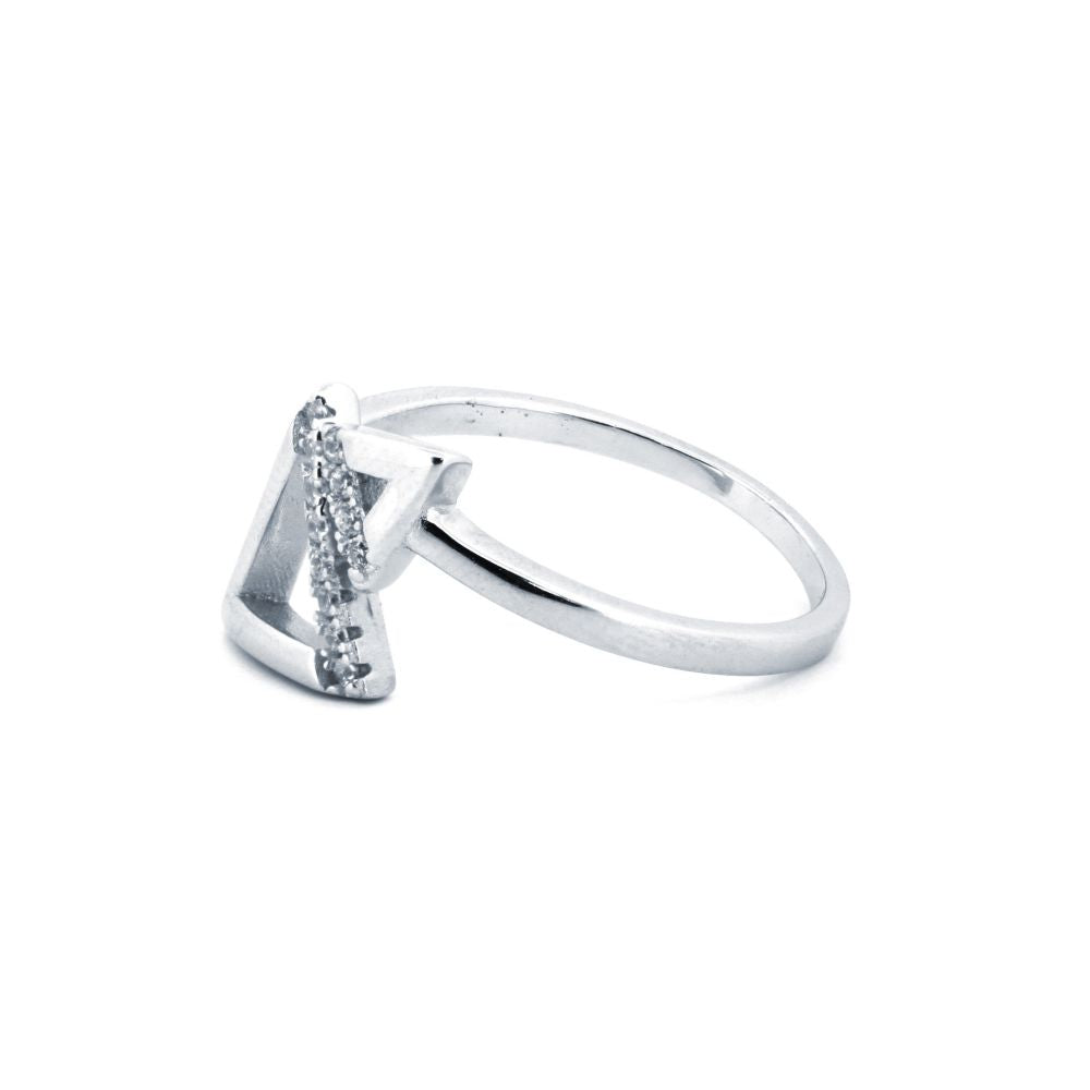 925 Silver Rhodium Cubic Zirconia Set Twin Triangle Ring