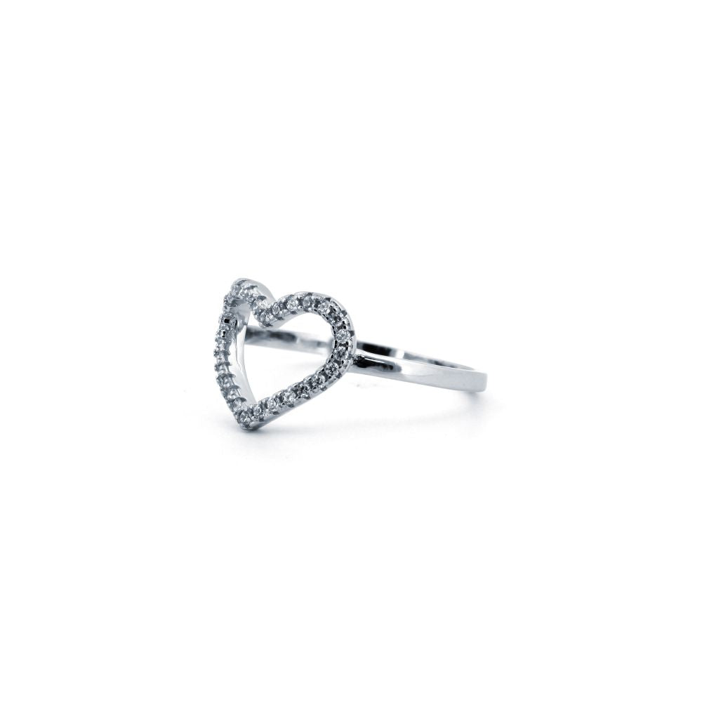 925 Silver Rhodium Cubic Zirconia Set Heart Ring