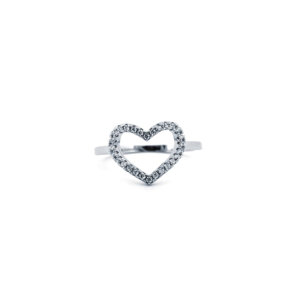 925 Silver Rhodium Cubic Zirconia Set Heart Ring