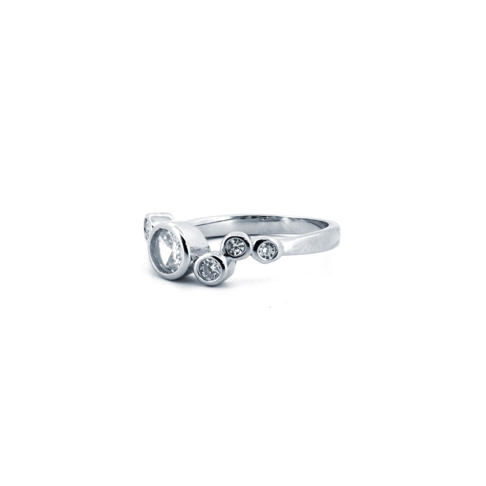925 Silver Rhodium Cubic Zirconia Set Dress Ring