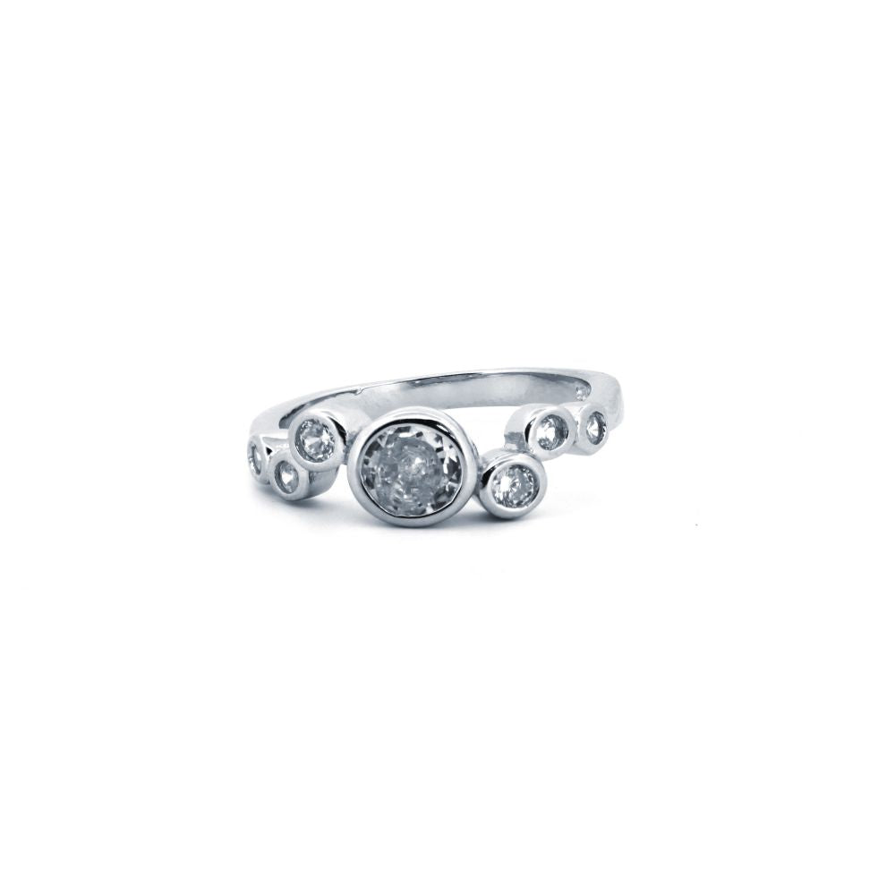 925 Silver Rhodium Cubic Zirconia Set Dress Ring