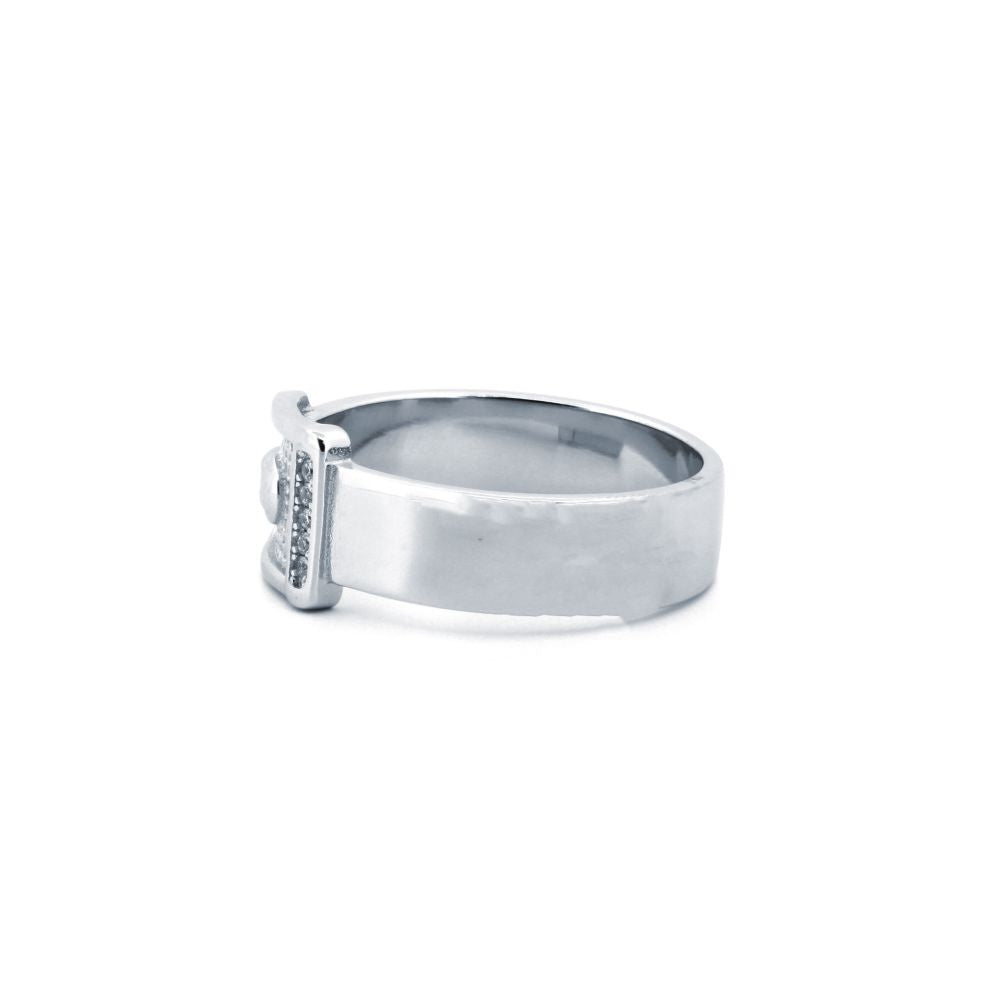 925 Silver Rhodium Cubic Zirconia Set Buckle Ring