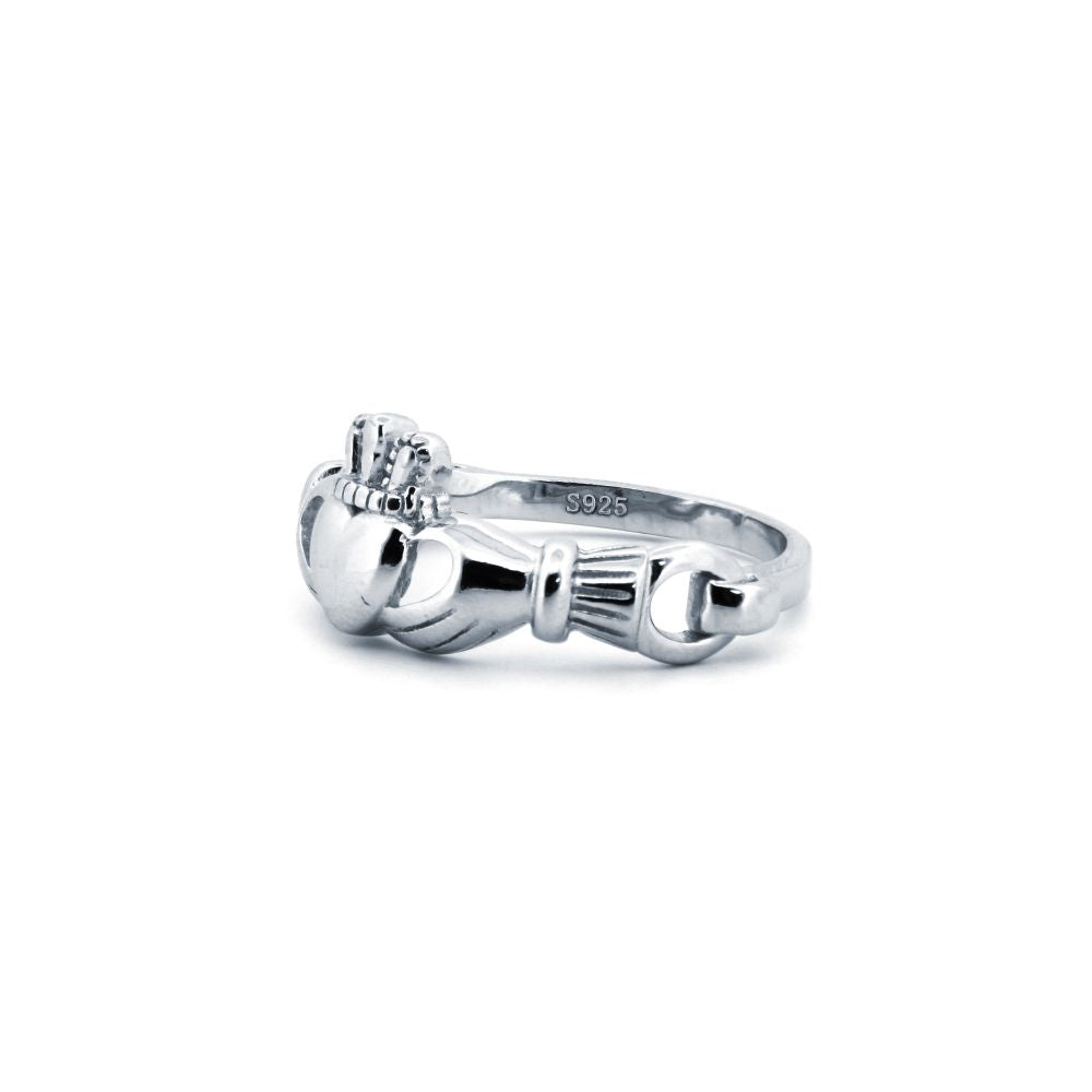 925 Silver Rhodium Claddagh Ring