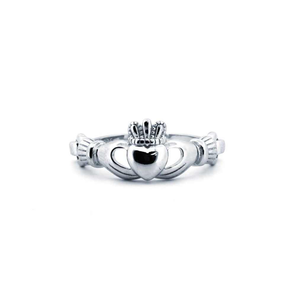 925 Silver Rhodium Claddagh Ring