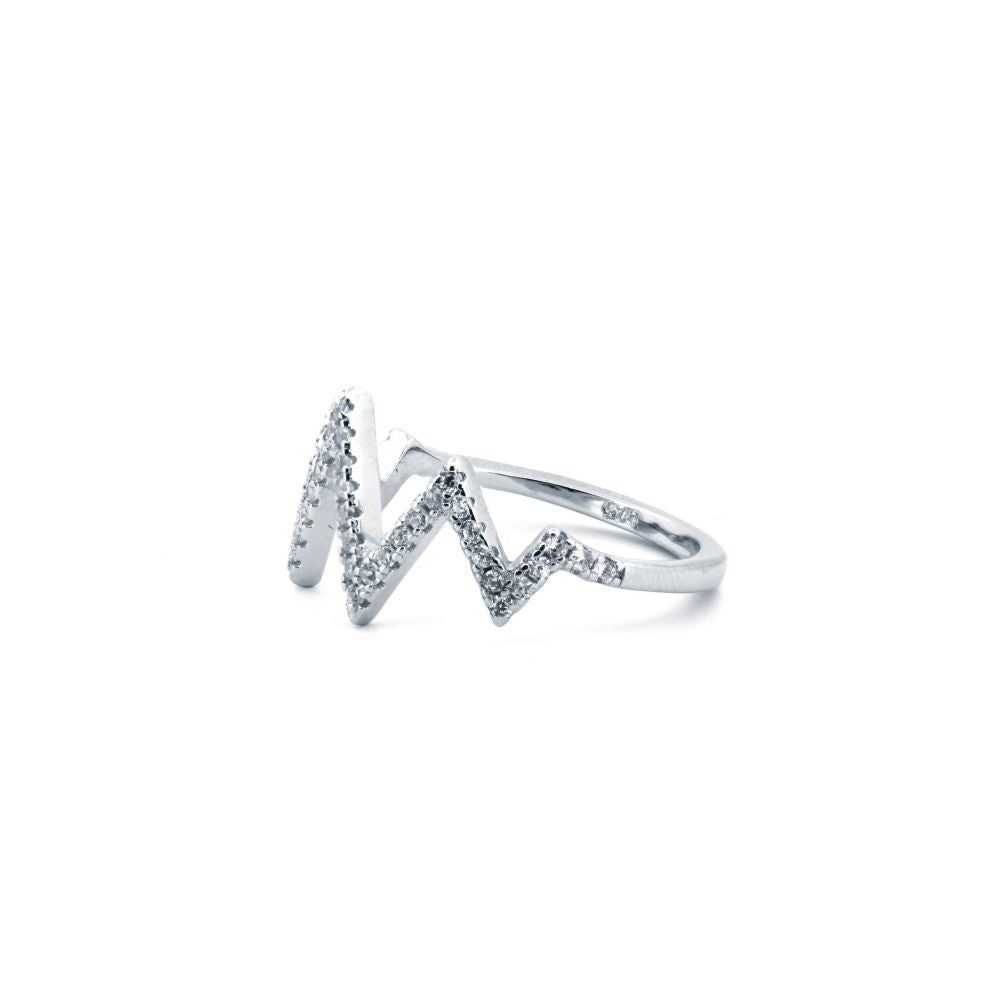 925 Silver Rhodium Cubic Zirconia Set Zig Zag Ring