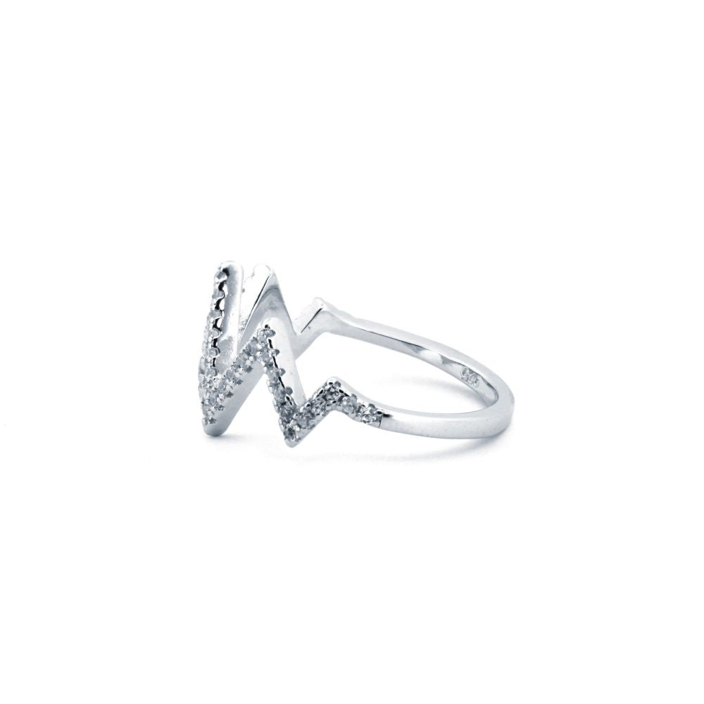 925 Silver Rhodium Cubic Zirconia Set Zig Zag Ring