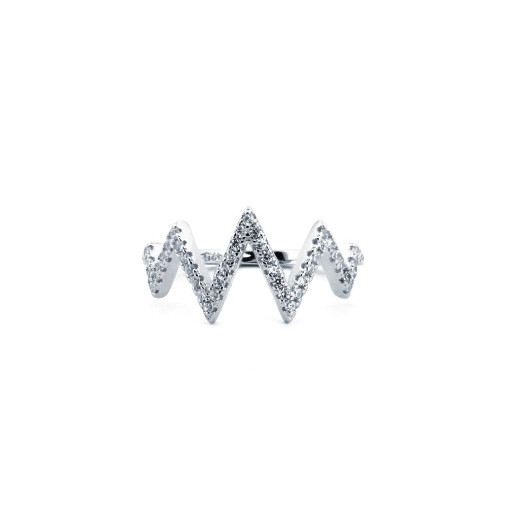 925 Silver Rhodium Cubic Zirconia Set Zig Zag Ring