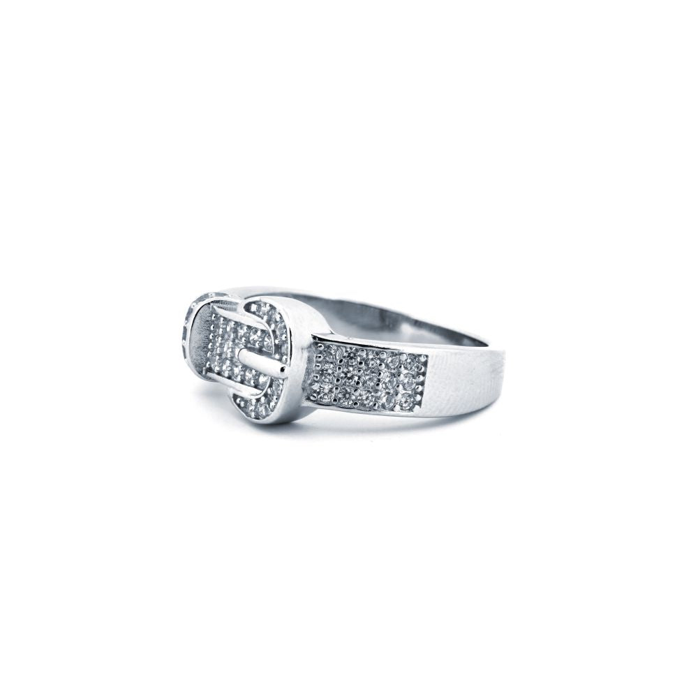 925 Silver Rhodium Cubic Zirconia Set Buckle Ring