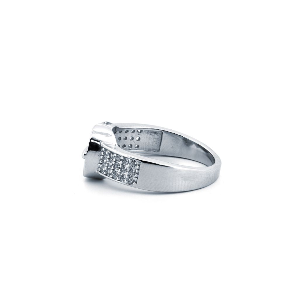 925 Silver Rhodium Cubic Zirconia Set Buckle Ring
